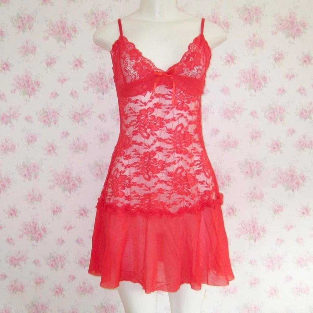 Red Lace Babydoll Slip Dress